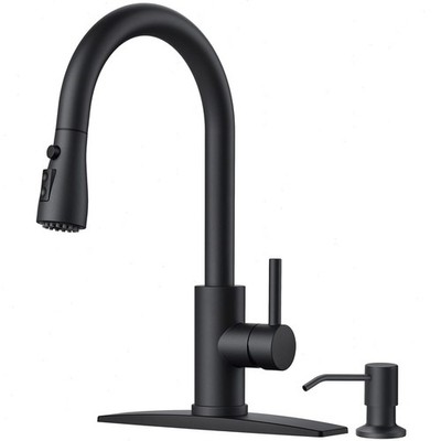 Black Kitchen Faucet with Soap Dispenser High Arc Pull Down Sprayer Sink Mixer