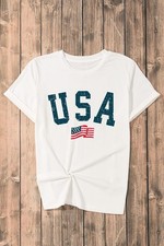 USA White T Shirt Round Neck Short Sleeve Casual Patriotic Tee