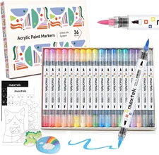 Acrylic Paint Markers Brush Tip 36 Colors, Dual Tip Direct-Liquid Acrylic Marker