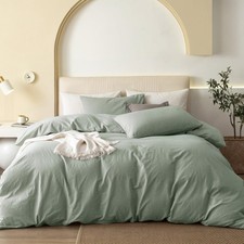 Queen Size Duvet Cover Set 3 Piece 100 Washed Cotton Linen Like Soft 