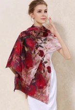 100% Silk mulberry Scarf Women shawl Wrap neckerchief  floral red pink MY132