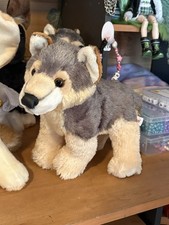 Aurora 12" Gray Wolf Standing Plush Stuffed Animal Realistic Timber Gray Brown