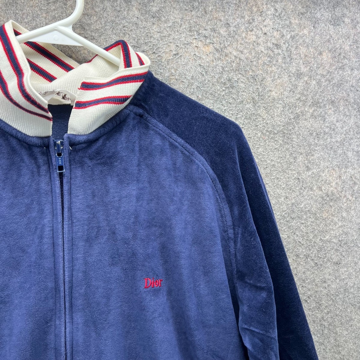 Christian Dior Monsieur Jacket Mens Medium Blue Velour Zip Up