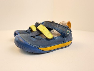 D.D.Step Barefoot Leather Shoes Blue Yellow EU 22 US 6 Toddler Hook Loop