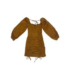 Women XS Astr The Label Mardi Bronze Brown Mini Dress Ruched Evening Long Slv