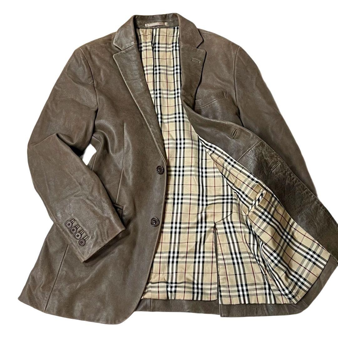 Burberry Black Label Leather Jacket Nova Check Brown Men