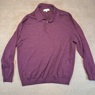 Turnbury Extra Fine Merino Wool Purple Knit Polo Sweater Sz XL Men's