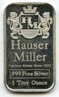Hauser Miller 999 Argent Lingot Art 1 oz (Bar) Médaille - R207