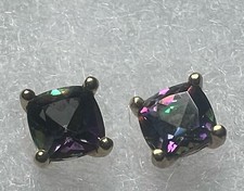 14k Mystic Topaz 1.5 Carats Princess Cut Yellow Gold Stud Solitaire Earrings