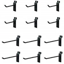 Only Hangers Bag of 12 (Six 4-Inch and Six 6-Inch) Slatwall Hooks- Black