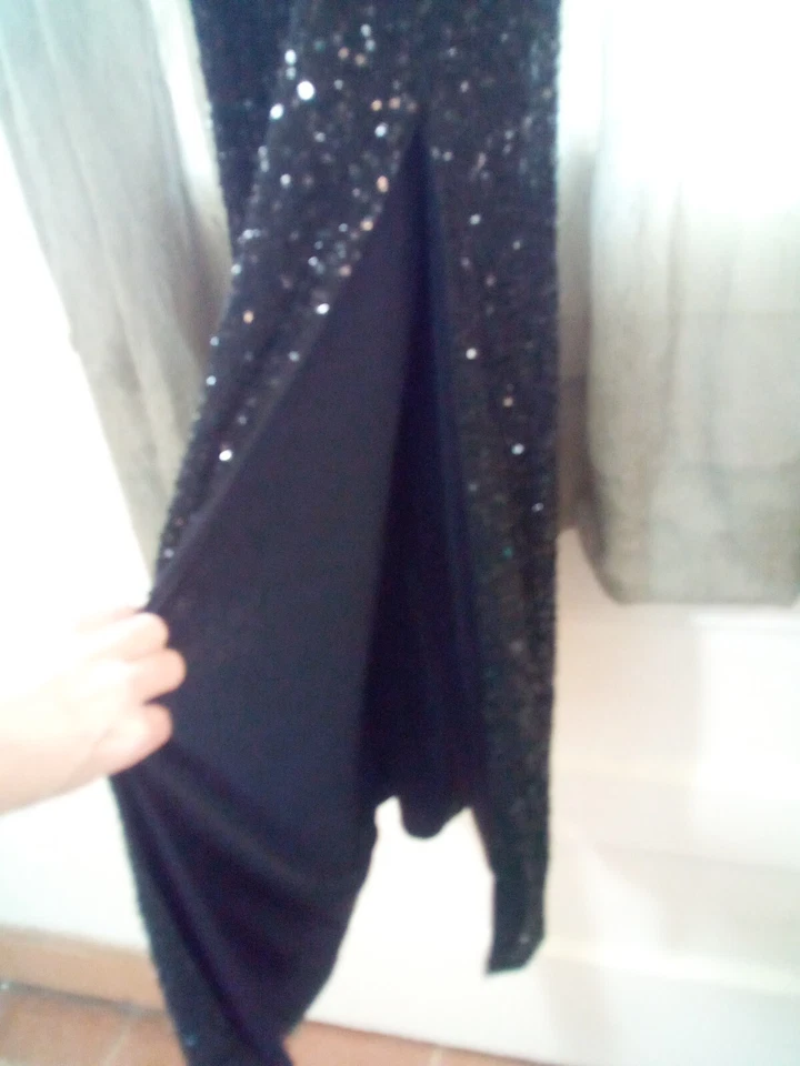 TALLA 4 Falda Larga Negra Corbata Oleg Cassini Vintage Con Abertura. Foto 4 de 4