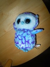TY BEANIE BOOS OSCAR THE BLUE  PURPLE BARN OWL 6" SPARKLE EYES 2015