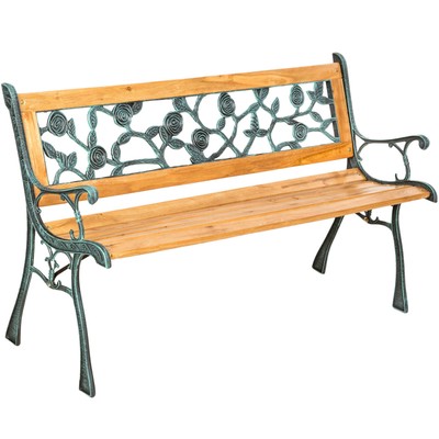 Wooden Garden Bench Seat Cast Iron Legs Wood Balcony Outdoor Furniture Roses 4260397656303 Ebay