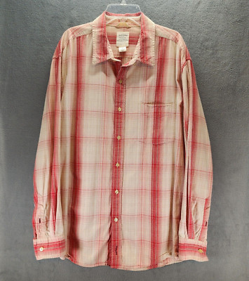 Red Camel Mens Casual Dress Shirt Size XL Red Plaid Shirt 100% Cotton