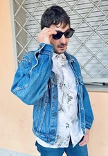 Valentino Jeans Vintage Men’s Blue Jacket Cotton Denim Buttons 90s Size 40 M L