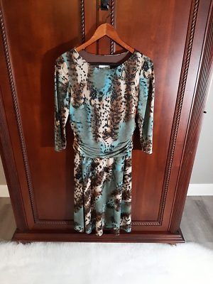 Robert Ribkoff Womens Size Dress Drop Ruche Waist Brown/Beige/ Turquoise