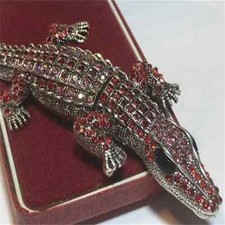 Vintage Art Deco Style Red Crystal Large Animal Brooch / Pendant Jewellery