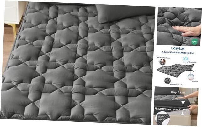 Queen Mattress Pad Cotton Deep Pocket Mattress Queen (60x80 inches) Dark Grey