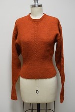 VTG Paprika Red Shetland Wool Cable Front Deep Hem Scoop Neck Sweater Size S
