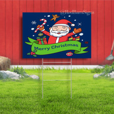 Merry Christmas Santa with gifts yard sign