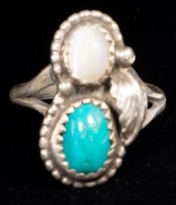 Sterling Silver Native American Turquoise Mother of Pearl  Ring Size 6 1/4