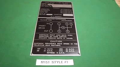 M151 MUTT jeep NOS Style #1 Nomenclature data plate 100% original (P26)