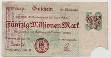 GERMANY GLADBACH 50 MILLIONEN MARK 1923 NOTGELD EMERGENCY MONEY LOOK SCANS