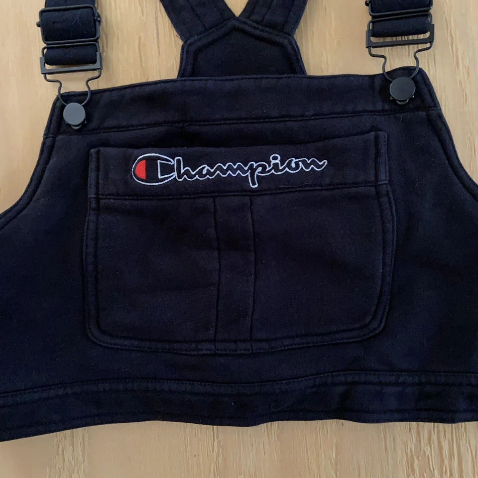 Champion Superfleece Overall Bib Crop Top Black Women's Size Small Summer EUC - Image 4 of 4