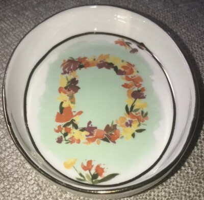 Anthropologie  Kiana Mosley Monogram Letter ''D'' Small Trinket Dish RARE Floral