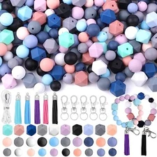 Vellibring 121 PCS Silicone Beads for Keychain Making Kit,12mm15mm Round Color1