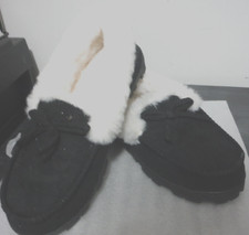 Dena Lives Women's Black Moccasin Comfy Micro Suede Memory Foam Slippers Sz.8