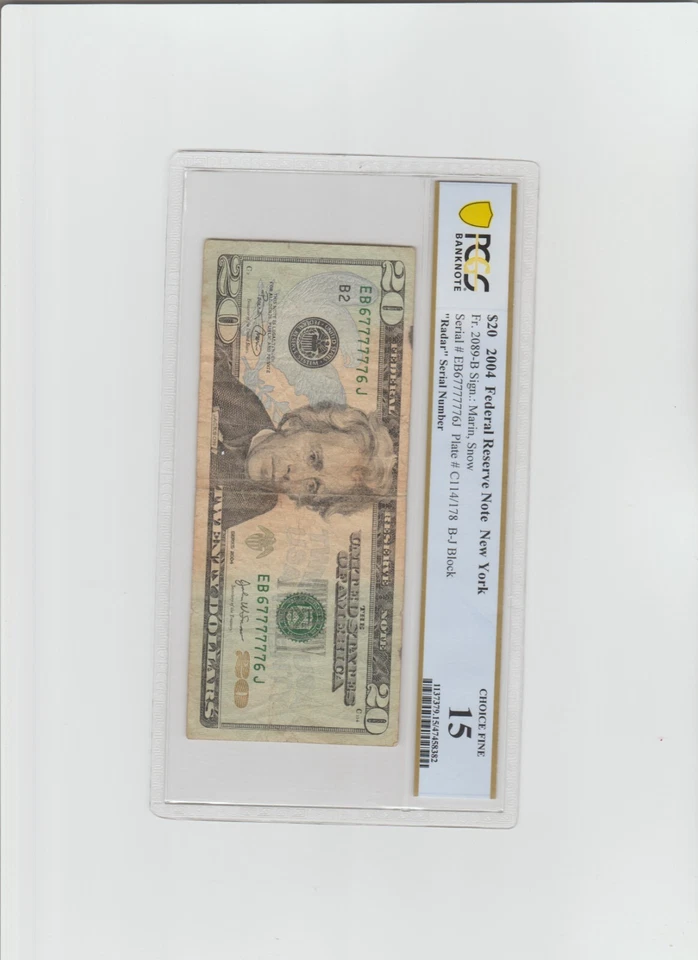 Super Radar Note with Lucky 7's, PCGS 15, 2004 $20 - Image 2 of 4