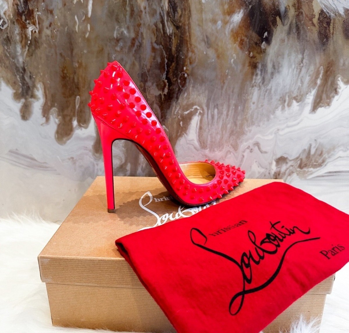 Christian Louboutin Fluorescent Pink Rose Spiked Pointed