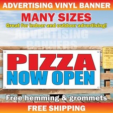 PIZZA NOW OPEN Advertising Banner Vinyl Sign BY THE SLICE Food Restaurant Bar