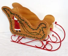 Midwest Wood & Metal Santa Christmas Sleigh ~ Centerpiece Decoration ~ 15" W