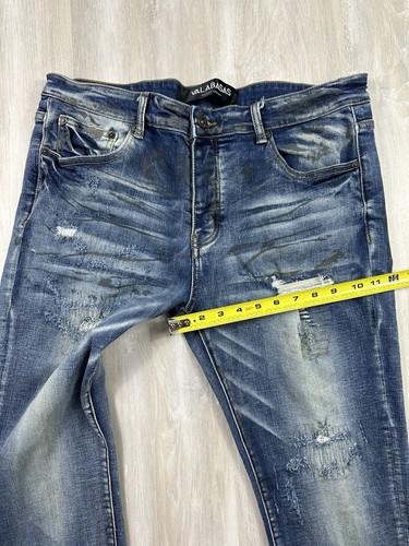 Valabasas Jeans Mens 36x31 Dark Blue Denim Skinny Button Fly Ripped Distressed - Picture 11 of 13