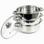 3TIER 22CM S/S STEEL INDUCTION HOB STEAMER MULTI VEG COOKER POT PAN W GLASS LID