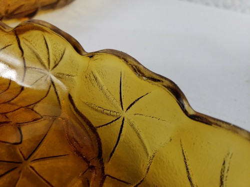 2 Vtg Embossed Amber Glass Sunflower Flower Oval Relish Dish Plates Candy Bowls - Picture 8 of 9