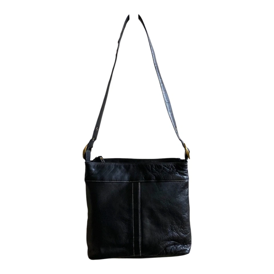 VINTAGE BASS BLACK LEATHER ONE STRAP SHOULDER BAG VGC - Image 3 of 4