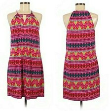 Laundry by Design Dress Retro 70's Glam Bright Halter Keyhole Cutout Shift Sz  M