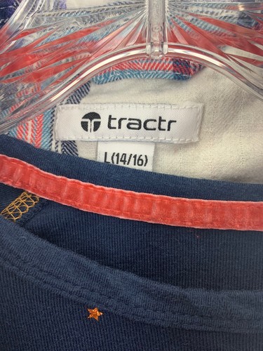 Tractr Two-Piece Layering Shirt Set White Plaid Flannel/Navy Size 14/16 - Picture 4 of 5