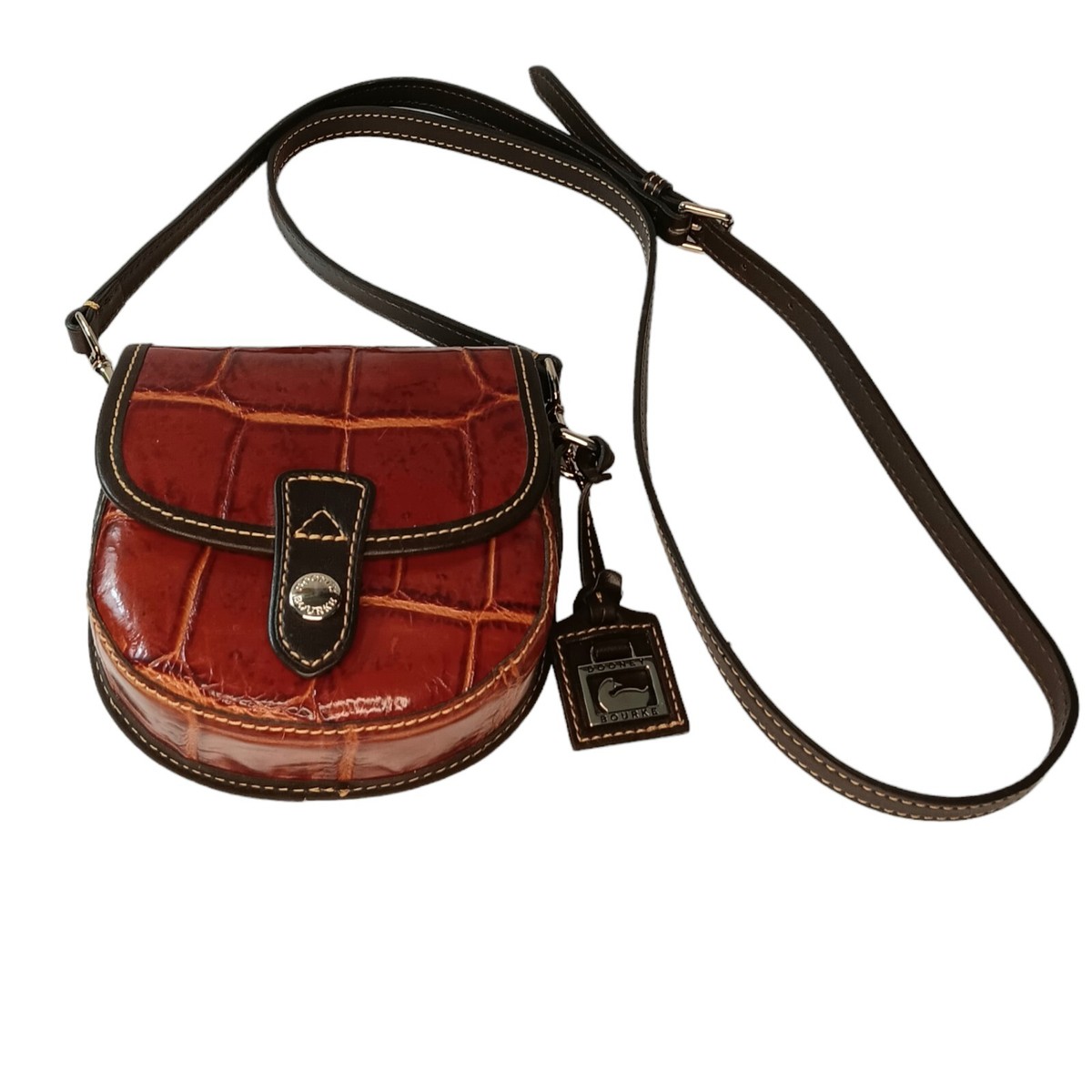 Dooney and Bourke Brown Red Faux Crocodile Embossed Small Mini