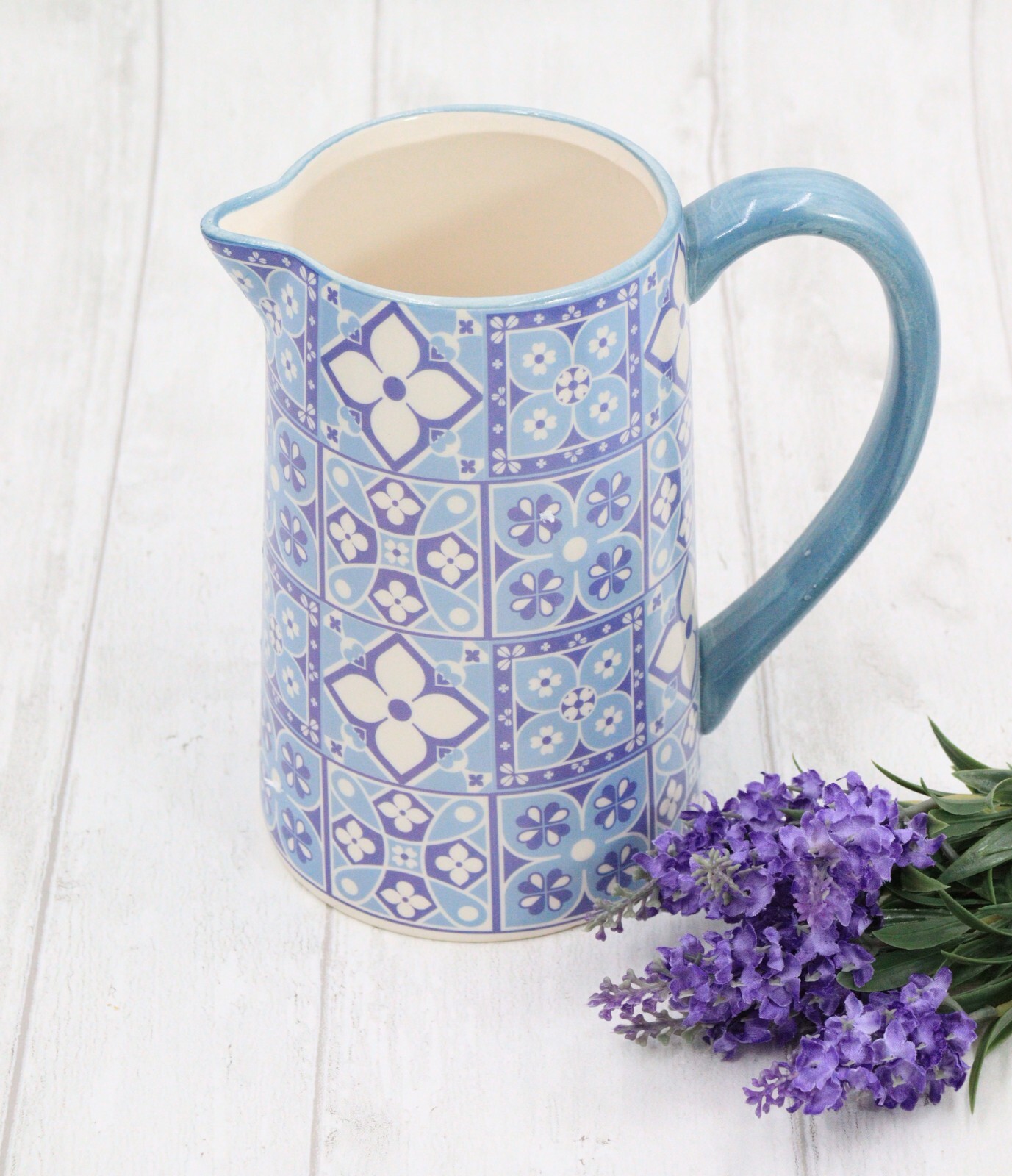Jug Vase Ceramic White and Blue Ceramic Pitcher Vase Flower Jug with
