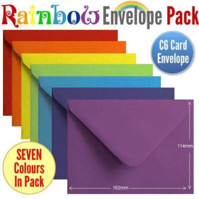 105 bunte Regenbogen Briefumschläge 7 Farben A6 gummiert regenbogenfarben Briefumschläge