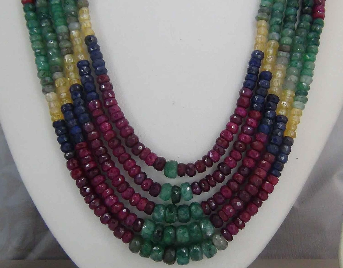 Ruby emerald shop beads necklace