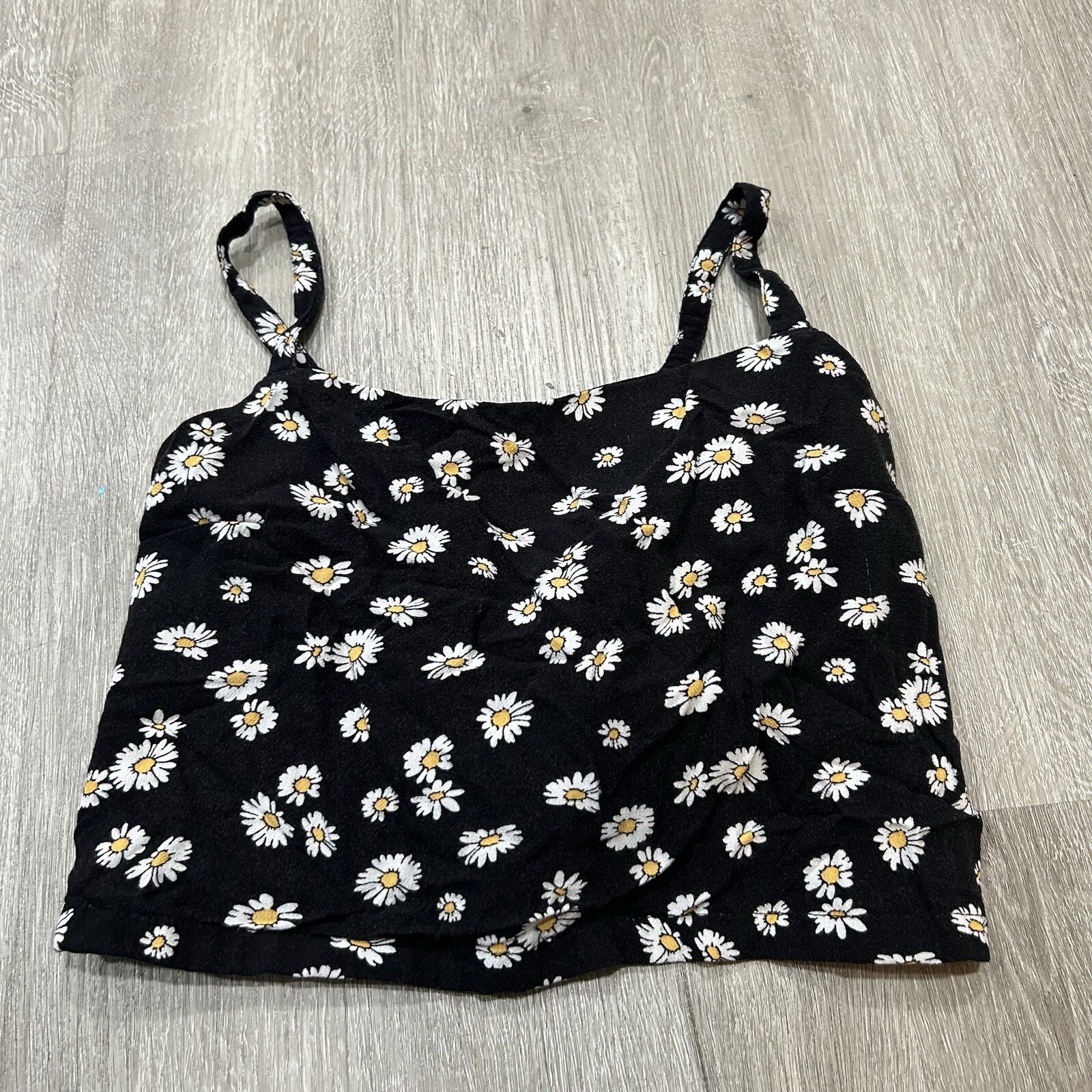 Hollister Black Floral Daisy Cropped Back Tie Spaghetti Strap Tank Top X-Small