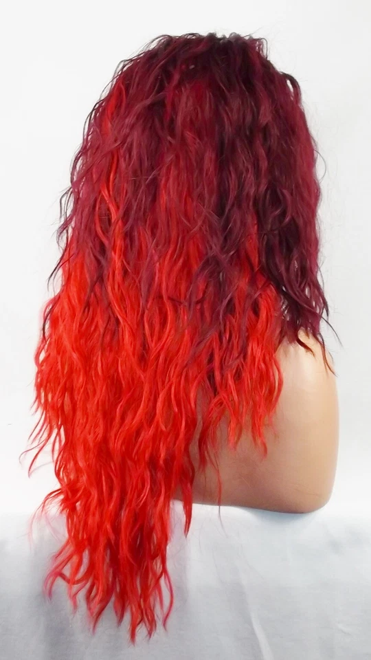 Peluca frontal de encaje profundo onda suelta vino y fuego rojo calor seguro largo EE. UU. Oli Foto 4 de 4