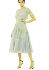 Mac Duggal Light Powder Blue Cape Sleeve Beaded A-Line Midi Dress Sz 6 $598