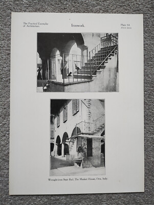 Schmiedeeiserne Eisenbahn am Markthaus, Orta, Italien - antiker Druck - 1928