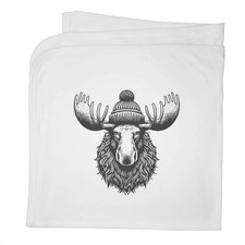 'Moose Wearing a Bobble Hat' Cotton Baby Blanket / Shawl BY00034072